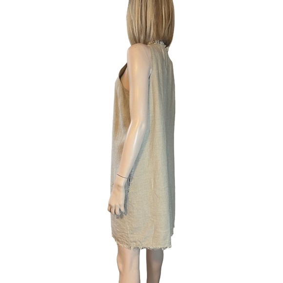 Tommy Bahama 100% Linen Shift Dress Raw Hem Fringe Detail Hip Pockets V-Neck - Picture 7 of 15